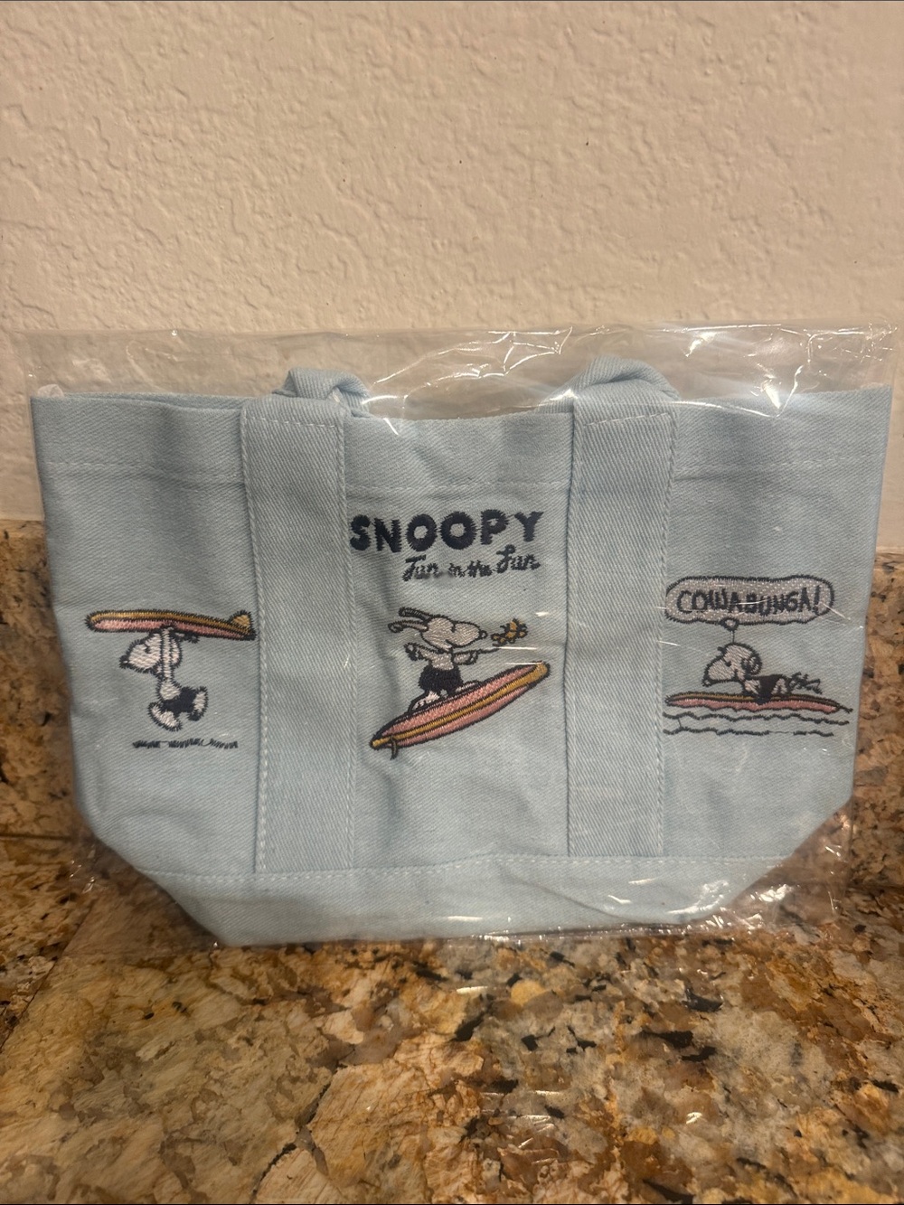 Snoopy Surf Canvas Tote Bag - Light Denim Blue